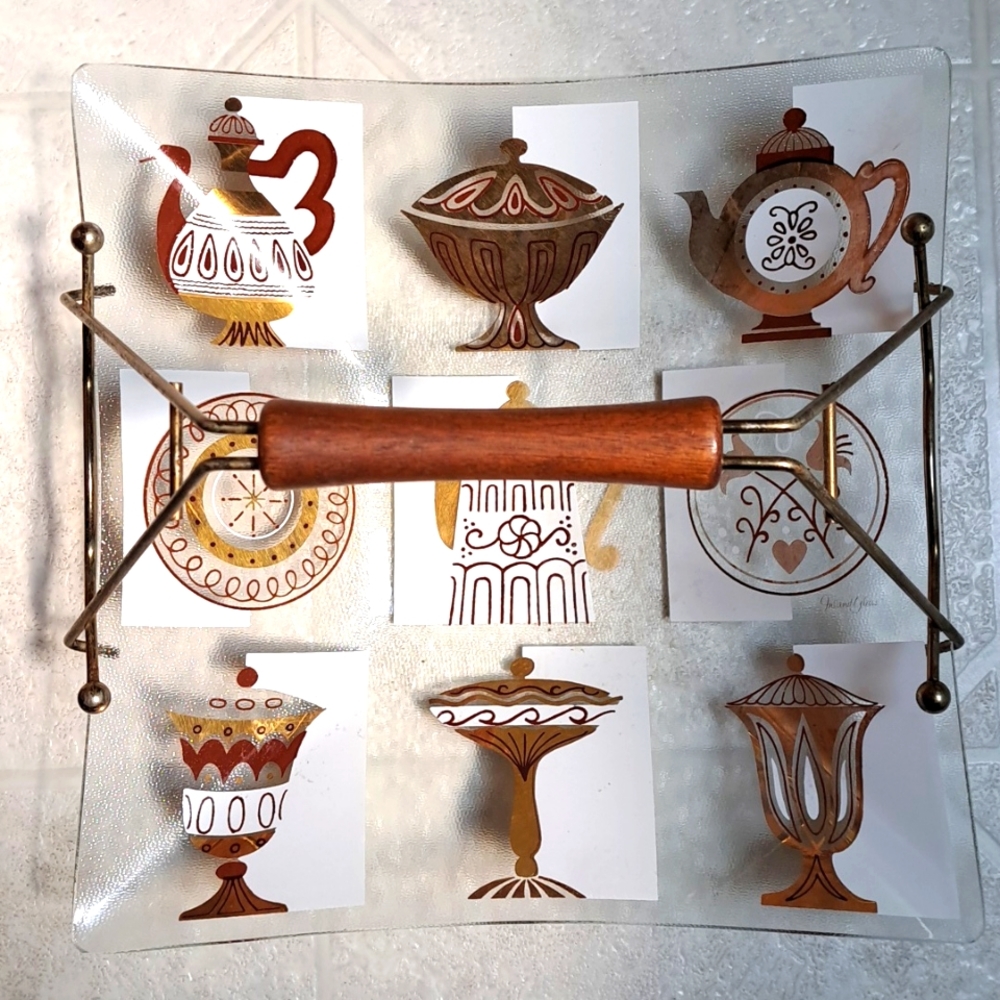 MCM Inland Glass Serving Tray with Carrying Apparatus